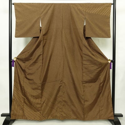 訪問着 正絹 幾何学柄・抽象柄 袷仕立て 身丈164cm 裄丈65cm リサイクル着物 着物 モダン 紬地 黄・黄土色