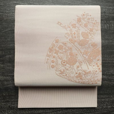 名古屋帯 太鼓柄 相良刺繍 正絹 幾何学柄・抽象柄 松葉仕立て なごや帯 リサイクル帯 帯 刺繍 モダン シンプル 紫・藤色