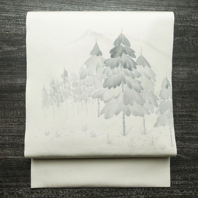 名古屋帯 太鼓柄 落款入り 正絹 風景柄 名古屋仕立て なごや帯 リサイクル帯 帯 グレー