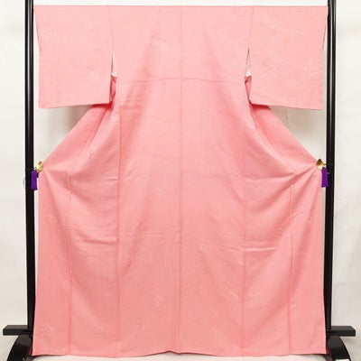 色無地 一つ紋付き 正絹 花柄 袷仕立て 身丈167.5cm 裄丈67.5cm リサイクル着物 一部しつけ糸付き 着物 お茶会 七五三 フォーマル ピンク