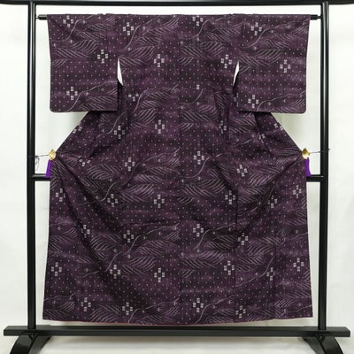 紬 正絹 風景柄 袷仕立て 身丈154.5cm 裄丈62cm リサイクル着物 着物 紫・藤色