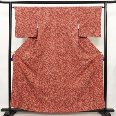 小紋 総柄 正絹 人物・動物柄 袷仕立て 身丈159cm 裄丈64cm リサイクル着物 着物 赤・朱