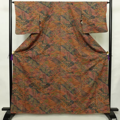 小紋 正絹 古典柄 袷仕立て 身丈165cm 裄丈65.5cm リサイクル着物 着物 紬地 松竹梅