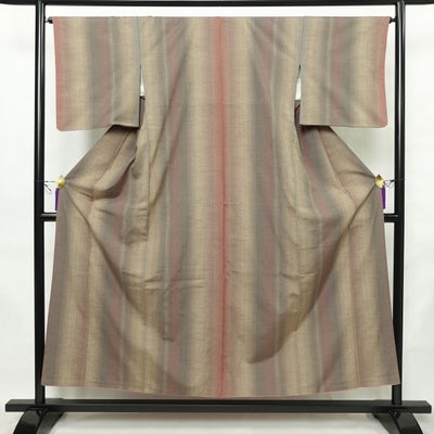 紬 正絹 袷仕立て 縞柄・線柄 リサイクル着物 身丈153cm 裄丈66cm 多色使い 着物