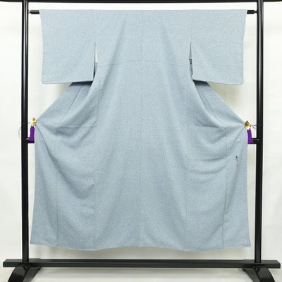 小紋 良品 松井青々 落款入り 縮緬 しつけ糸付き たたき染め 正絹 その他の柄 袷仕立て 身丈148.5cm 裄丈61.5cm リサイクル着物 着物 青・紺