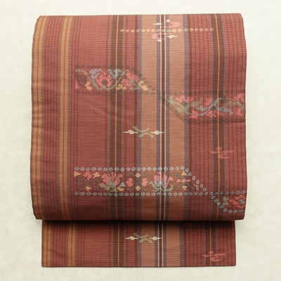 名古屋帯 六通柄 正絹 幾何学柄・抽象柄 名古屋仕立て なごや帯 リサイクル帯 帯 多色使い