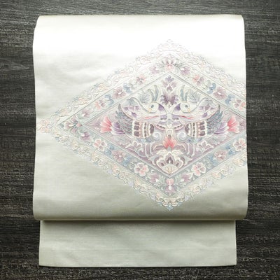 名古屋帯 太鼓柄 正絹 幾何学柄・抽象柄 名古屋仕立て なごや帯 リサイクル帯 帯 刺繍 金糸 銀糸 金・銀