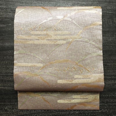 名古屋帯 六通柄 美品 正絹 古典柄 名古屋仕立て なごや帯 リサイクル帯 帯 箔 金糸 紫・藤色