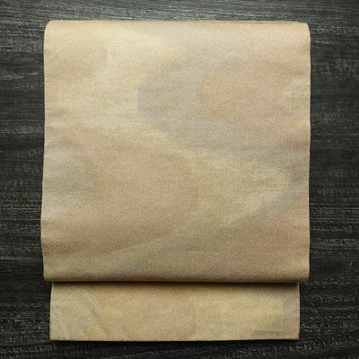 袋帯 全通柄 フォーマル用 正絹 流水・波柄 リサイクル帯 帯 金糸 シンプル ベージュ