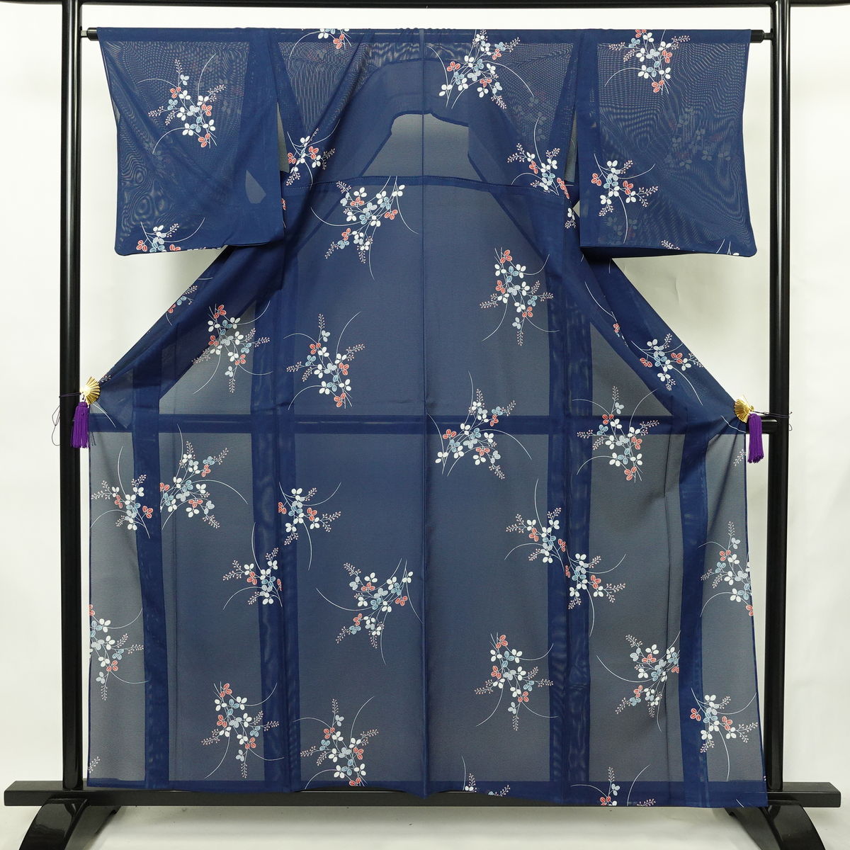 アンティーク 夏用 絽 小紋 身丈158 花模様 正絹 着物 033b p 絽 小紋