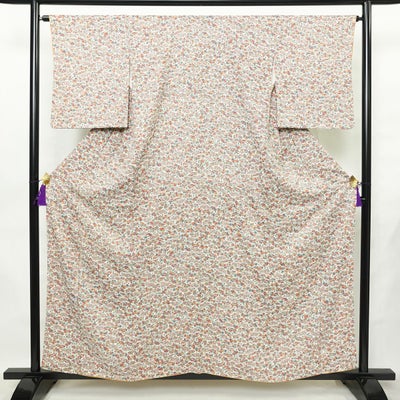 小紋 正絹 花柄 袷仕立て 身丈157cm 裄丈64.5cm リサイクル着物 着物 扇子 白