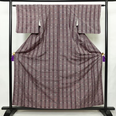 紬 正絹 縞柄・線柄 袷仕立て 身丈158cm 裄丈63cm リサイクル着物 着物 紫・藤色