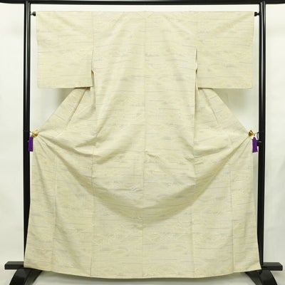 紬 正絹 風景柄 袷仕立て 身丈164cm 裄丈64.5cm リサイクル着物 着物 白