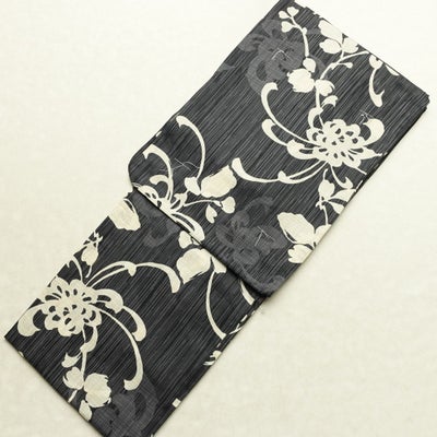 新品 浴衣 綿麻 女性用 しつけ糸付き 未使用品 高級変わり織 花柄 グレー モダン ゆかた 乱菊
