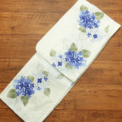 新品 浴衣 女性用 しつけ糸付き 未使用品 平織 花柄 アイボリー 綿 ゆかた レトロ しっとり 紫陽花