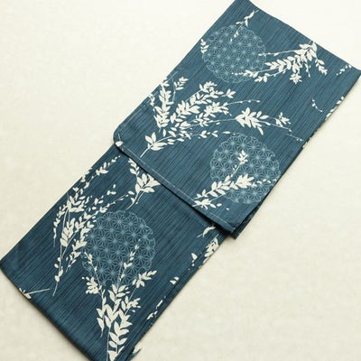 新品 浴衣 女性用 綿麻 高級変わり織 古典柄 ゆかた 未使用品 しつけ糸付き 二十緑 シック モダン 雪輪 麻の葉