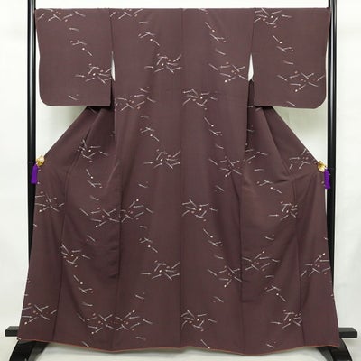 小紋 正絹 木の葉・植物柄 袷仕立て 身丈163cm 裄丈68cm 紫・藤色