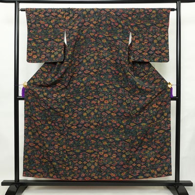 小紋 正絹 古典柄 袷仕立て 身丈154cm 裄丈62.5cm リサイクル着物 着物 青・紺