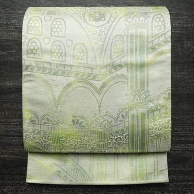 袋帯 六通柄 フォーマル用 正絹 幾何学柄・抽象柄 リサイクル帯 帯 入学式 卒業式 七五三 お宮参り 緑・うぐいす色