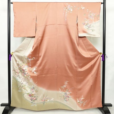 訪問着 良品 落款入り しつけ糸付き 正絹 花柄 袷仕立て 身丈162cm 裄丈64cm リサイクル着物 着物 入学式 卒業式 七五三 お宮参り フォーマル ピンク