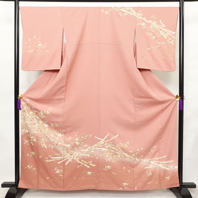 訪問着 良品 金駒刺繍 正絹 花柄 袷仕立て 身丈162cm 裄丈66.5cm リサイクル着物 着物 共八掛 金彩 入学式 卒業式 結婚式 七五三 お宮参り 椿 フォーマル ピンク