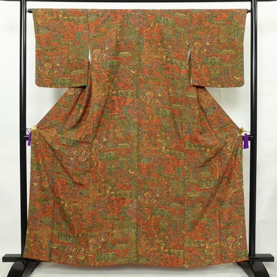 小紋 正絹 人物・動物柄 袷仕立て 身丈159.5cm 裄丈65cm リサイクル着物 着物 多色使い