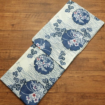 新品 浴衣 綿絽 国内染色 国内加工 女性用 絽 しつけ糸付き 未使用品 シック 古典 しっとり 雪輪  アイボリー 木の葉・植物柄 綿