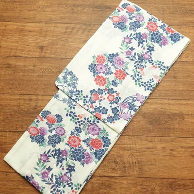 新品 浴衣 綿絽 国内染色 国内加工 女性用 絽 しつけ糸付き 未使用品 しっとり 上品 アイボリー 花柄 綿