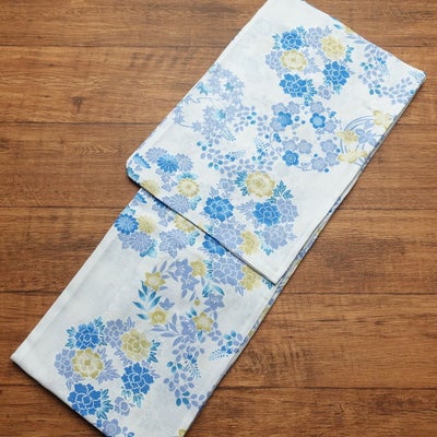 新品 浴衣 綿絽 国内染色 国内加工 女性用 絽 しつけ糸付き 未使用品 しっとり 上品 アイボリー 花柄 綿