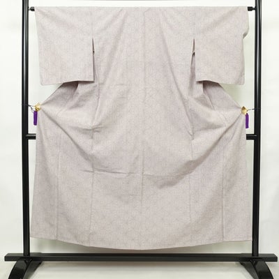 紬 正絹 麻の葉柄 袷仕立て リサイクル着物 着物 ピンク
