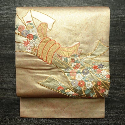 名古屋帯 太鼓柄 正絹 古典柄 名古屋仕立て なごや帯 リサイクル帯 熨斗目 帯 箔 金糸 金・銀