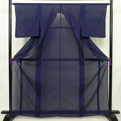 盛夏 色無地 美品 絽 しつけ糸付き ポリエステル 無地 単衣仕立て 身丈164cm 裄丈64cm リサイクル着物 着物 フォーマル 青・紺