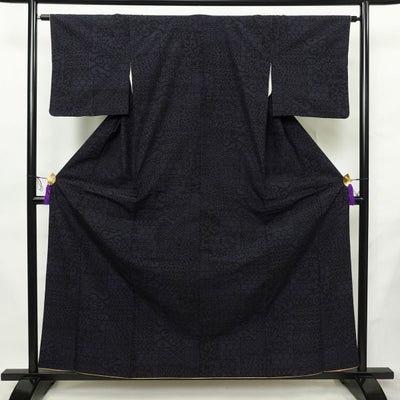 紬 正絹 古典柄 袷仕立て 身丈160cm 裄丈62.5cm リサイクル着物 着物 青・紺