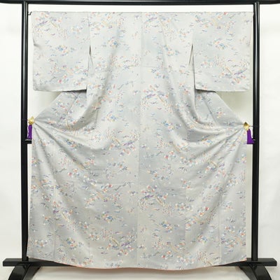 小紋 しつけ糸付き 正絹 風景柄 袷仕立て 身丈159.5cm 裄丈67.5cm リサイクル着物 着物 青・紺
