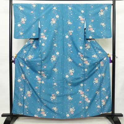 小紋 総柄 ポリエステル 縞柄・線柄 袷仕立て 身丈161cm 裄丈66cm リサイクル着物 着物 青・紺