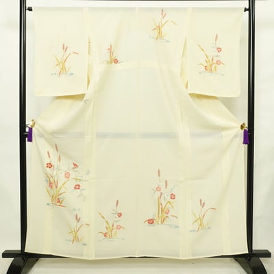 盛夏 付下 夏用 正絹 花柄 単衣仕立て 身丈160cm 裄丈64cm リサイクル着物 着物 付け下げ 金彩 薄物 フォーマル クリーム