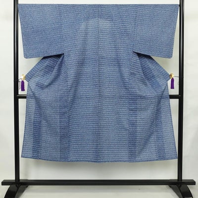 男性用 浴衣 良品 夏用 混紡 チェック・格子柄 単衣仕立て 身丈140cm 裄丈67.5cm 青・紺