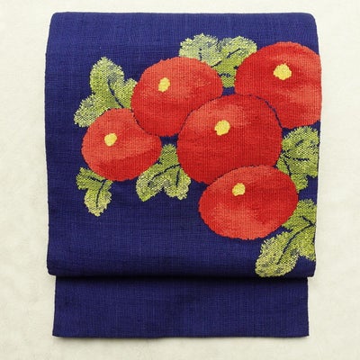 名古屋帯 太鼓柄 良品 正絹 花柄 松葉仕立て なごや帯 リサイクル帯 帯 シンプル 万寿菊 菊 青・紺