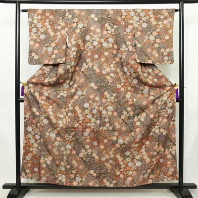 小紋 総柄 正絹 花柄 袷仕立て 身丈157cm 裄丈64cm リサイクル着物 着物 多色使い