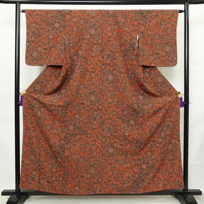 小紋 しつけ糸付き 正絹 花柄 袷仕立て 身丈157cm 裄丈64cm リサイクル着物 着物 橙