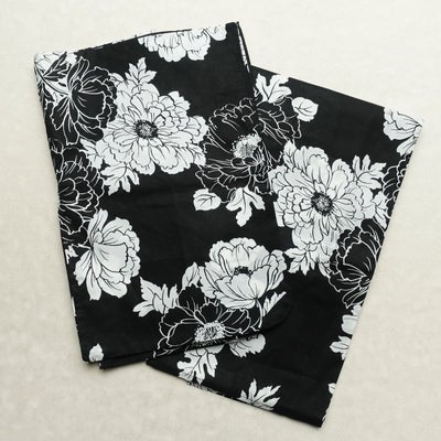 浴衣 二部式 フリーサイズ 美品 夏用 未使用品 綿 花柄 単衣仕立て 黒