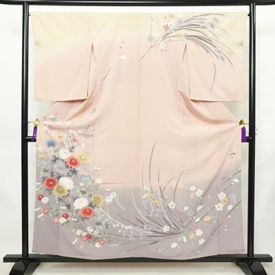 訪問着 正絹 花柄 袷仕立て 身丈157cm 裄丈66.5cm リサイクル着物 着物 共八掛 入学式 卒業式 結婚式 七五三 お宮参り フォーマル ピンク