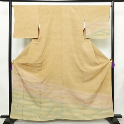 訪問着 縮緬 正絹 その他の柄 袷仕立て 身丈161.5cm 裄丈66.5cm リサイクル着物 着物 箔 入学式 卒業式 結婚式 七五三 お宮参り フォーマル 橙