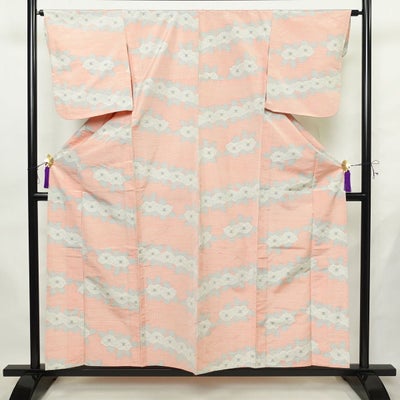 単衣 紬 良品 正絹 花柄 単衣仕立て 身丈157cm 裄丈64cm リサイクル着物 着物 ピンク