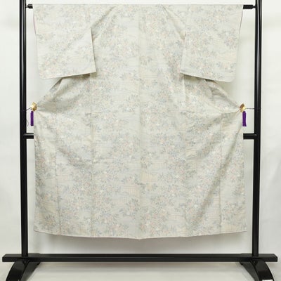 単衣 紬 菊雅大島絣 美品 伝統工芸品 しつけ糸付き バチ衿仕立て 正絹 花柄 単衣仕立て 身丈146.5cm 裄丈62cm リサイクル着物 着物 青・紺