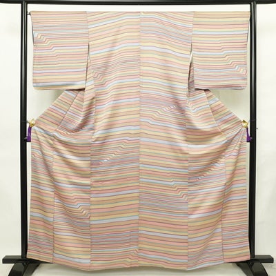 小紋 総柄 正絹 縞柄・線柄 袷仕立て 身丈161.5cm 裄丈67.5cm リサイクル着物 着物 多色使い