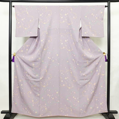 小紋 総柄 正絹 花柄 袷仕立て 身丈161cm 裄丈64cm リサイクル着物 着物 桜 紫・藤色