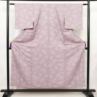 小紋 しつけ糸付き 総柄 正絹 花柄 袷仕立て 身丈154cm 裄丈60cm リサイクル着物 着物 紫・藤色