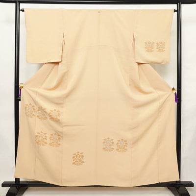 付け下げ 一つ紋付き 正絹 花柄 袷仕立て 身丈158cm 裄丈65cm リサイクル着物 着物 橙