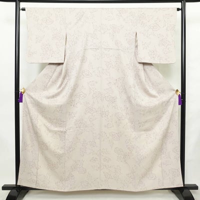小紋 総柄 正絹 木の葉・植物柄 袷仕立て 身丈158.5cm 裄丈63cm リサイクル着物 着物 ピンク